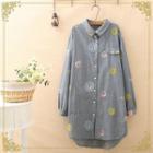 Long-sleeve Embroidered Striped Shirtdress