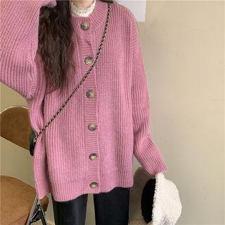 Round Neck Plain Chunky Knit Cardigan