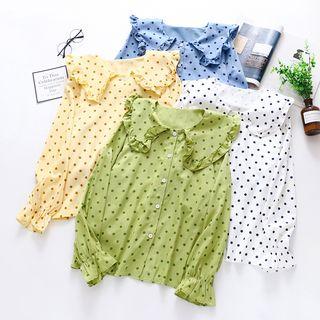 Dotted Ruffled Bell-sleeve Blouse