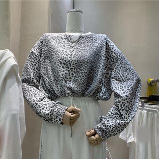 Round-neck Leopard Print Drawstring Top