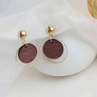 Round Wooden Drop Earring 1 Pair - Er1569 - Brown - One Size