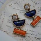 Geometric Faux Gemstone Alloy Dangle Earring 1 Pair - Orange & Dark Blue - One Size