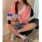 Long-sleeve Plain Loose-fit Shirt Pink - One Size