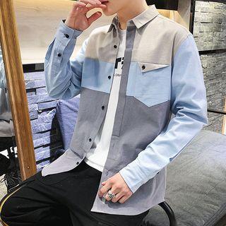Long Sleeve Color Block Long Shirt