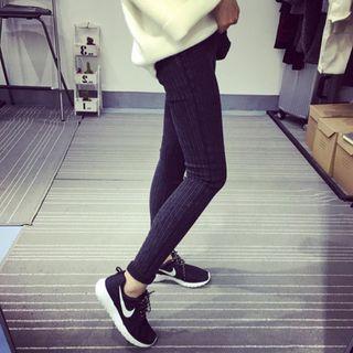Pinstriped Fleece-lined Skinny Pants