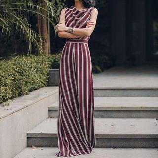 Open Back Striped Sleeveless Wide Leg Jumpsuit