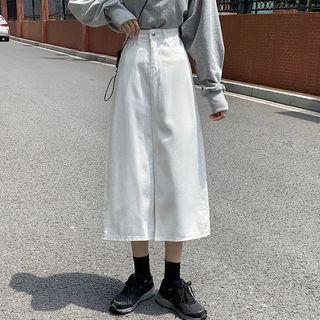 Plain Midi Denim A-line Skirt