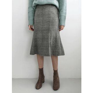 Flared-hem Glen-plaid Midi Skirt