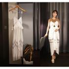 Spaghetti-strap Lace-trim Long Dress