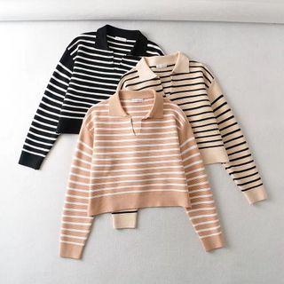 Stiped Collared Knit Top