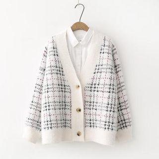 Houndstooth Knit Cardigan As Shown In Figure - One Size