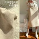 Wool Blend Midi H-line Skirt Light Beige - One Size