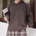 Melange Knit Hooded Sweater Coffee - One Size