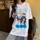 Mock Two Piece Print Long Sleeve T-shirt