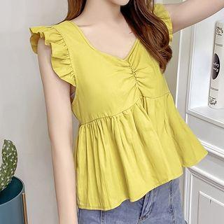 Sleeveless Frill Trim Crinkled Top