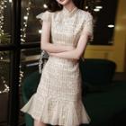 Cap-sleeve Plaid Sequined Qipao