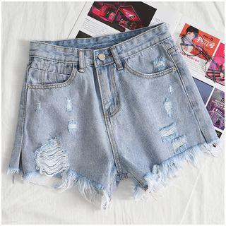Washed Distressed Mini Denim Shorts
