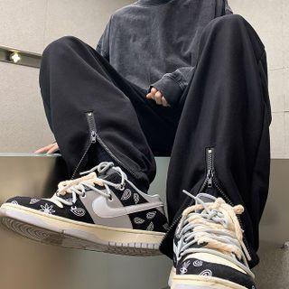 Lettering Embroidered Zip Detail Sweatpants