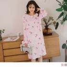 Fruit Printed Long Sleeve Sleep Dress