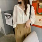Set: Plain V-neck Blouse + High-waist Wide-leg Pants