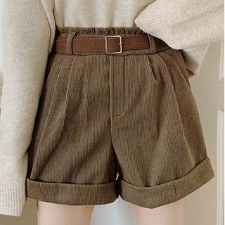 High-waist Cuffed Corduroy Shorts