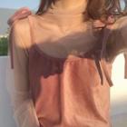 Sheer Mock Neck Mesh Blouse