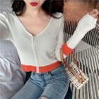 Two-tone Zip Cropped Knit Top