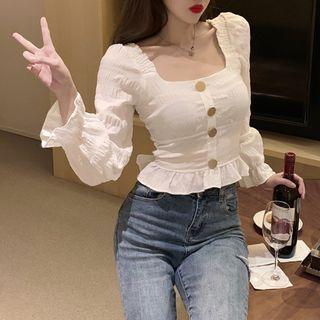 Square-neck Flared-cuff Blouse