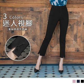 Lace Trim Slit-hem Pants