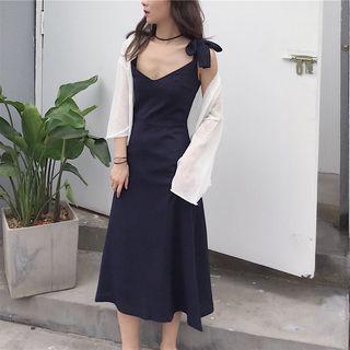 Set: Tube Top + Spaghetti Strap A-line Midi Dress