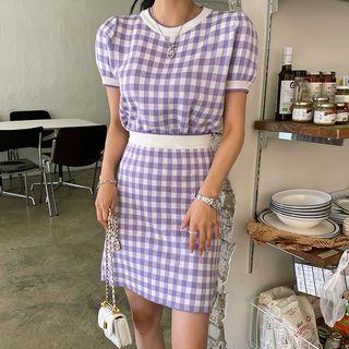 Check Knit Top & Miniskirt Set