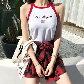 Lettering Short-sleeve T-shirt / Tank Top / Plaid A-line Skirt