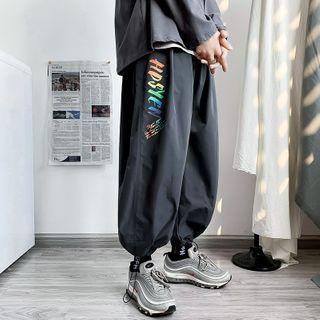 High-waist Lettering Rainbow Printed Sweatpants