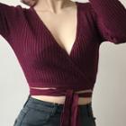 Long-sleeve Tie-strap Cropped Knit Top
