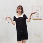 Short-sleeve Contrast Collar Knitted Mini Dress