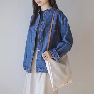 Stand-collar Metal-button Denim Jacket