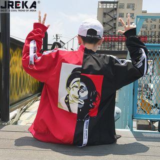 Printed-back Coloblock Light Jacket