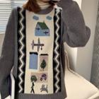 Long-sleeve Patterned Knit Sweater As Shown In Figure - One Size