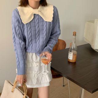 Long-sleeve Bow Cable Knit Sweater