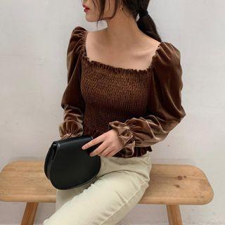Velvet Square-neck Long-sleeve Top