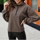 Long Sleeve Stand Collar Zip-detail Sweatshirt