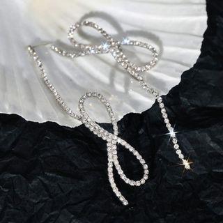 Bow Alloy Earring 1 Pair - Silver Needle - Rhinestone - Transparent - One Size