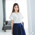 Collar Tassel Jacquard Bell Sleeve Shirt