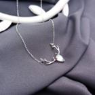 925 Sterling Silver Faux Crystal Deer Pendant Necklace Silver - One Size