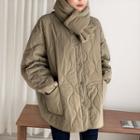 Quilted Jacket With Scarf Khaki - One Size
