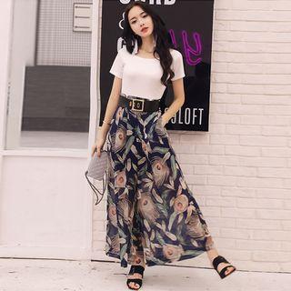 Set: Short-sleeve T-shirt + Printed Wide Leg Pants