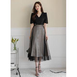 Lace-overlay Long Satin Skirt
