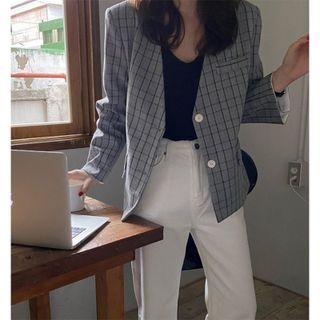 Plaid V-neck Blazer