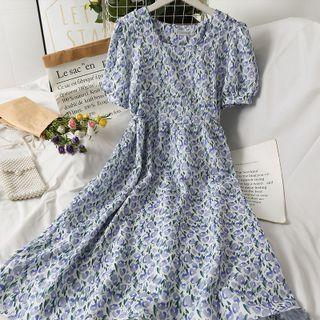 Square-neck Printed Midi Dress
