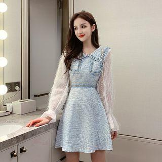 Collared Fringed Sleeve A-line Mini Tweed Dress